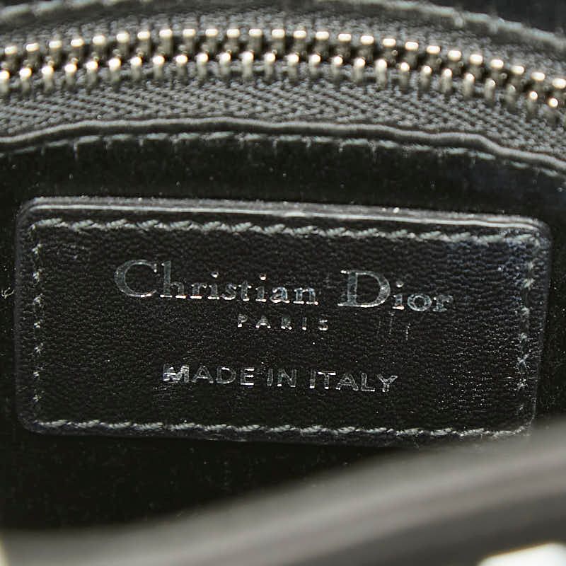 Dior Crystal Cannage Lady Dior Mini 2-Way Shoulder Bag Black Satin — view 9
