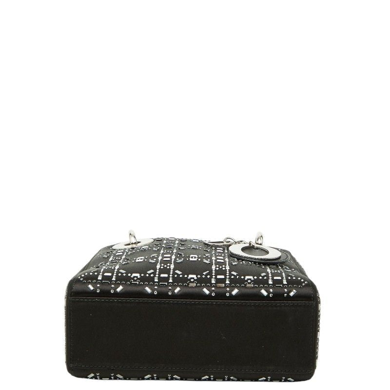 Dior Crystal Cannage Lady Dior Mini 2-Way Shoulder Bag Black Satin — view 3