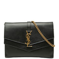 Saint Laurent YSL Logo Crossbody Chain Wallet Shoulder Bag Black Leather