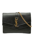 Saint Laurent YSL Logo Crossbody Chain Wallet Shoulder Bag Black Leather