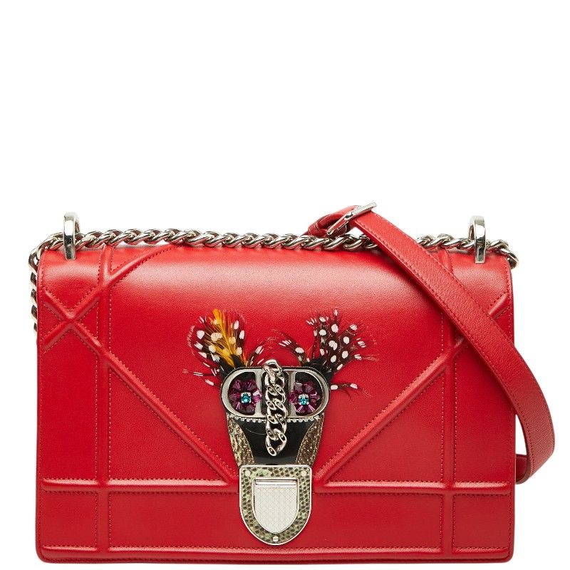 Diorama Chain Shoulder Bag Red Leather