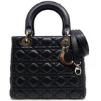Dior Lady Dior Handbag 2-Way Leather Black Silver