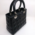 Dior Lady Dior Handbag 2-Way Leather Black Silver — view 2