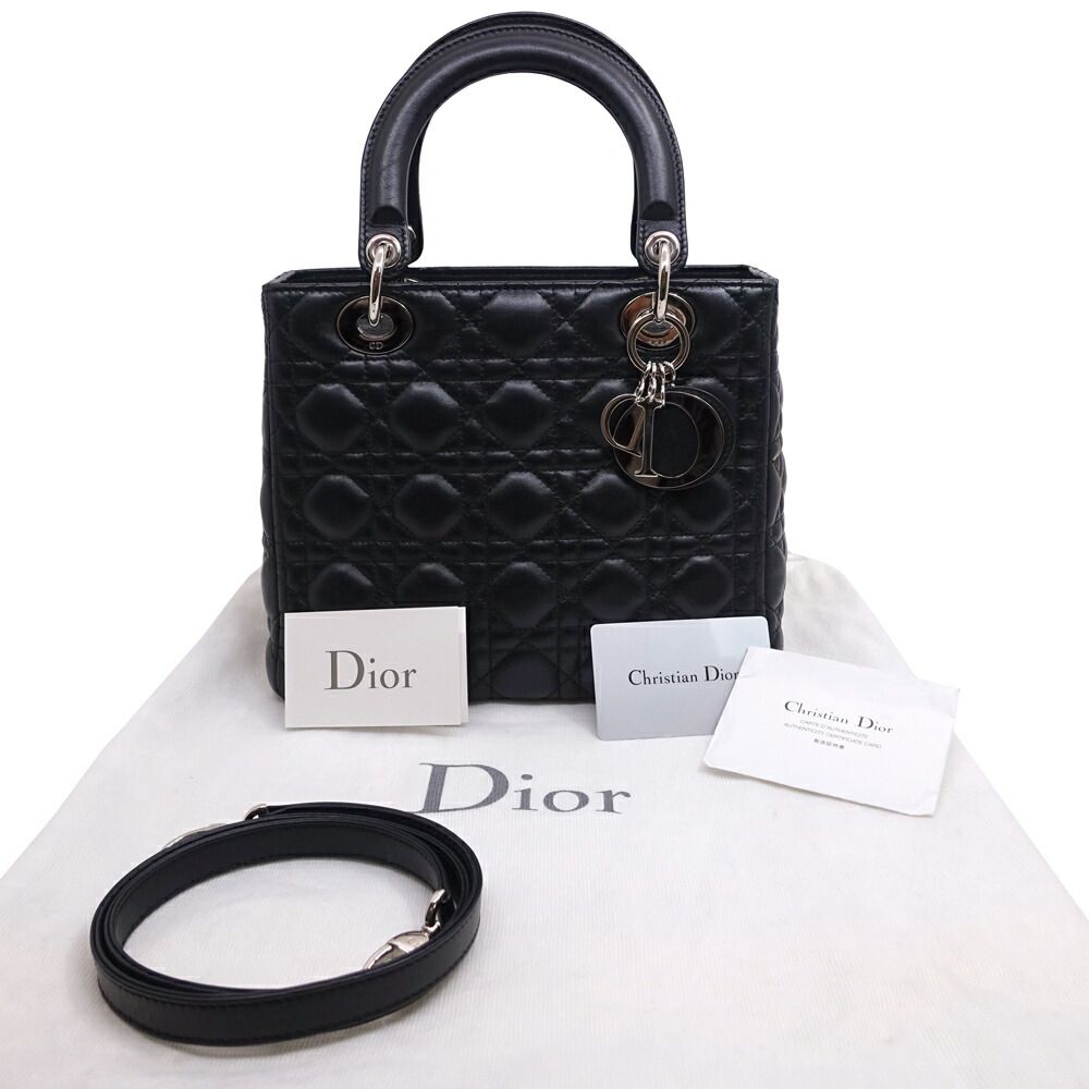 Dior Lady Dior Handbag 2-Way Leather Black Silver — view 9