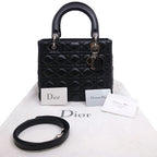 Dior Lady Dior Handbag 2-Way Leather Black Silver — view 9