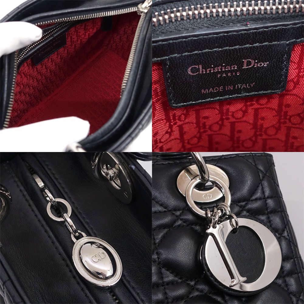 Dior Lady Dior Handbag 2-Way Leather Black Silver — view 6
