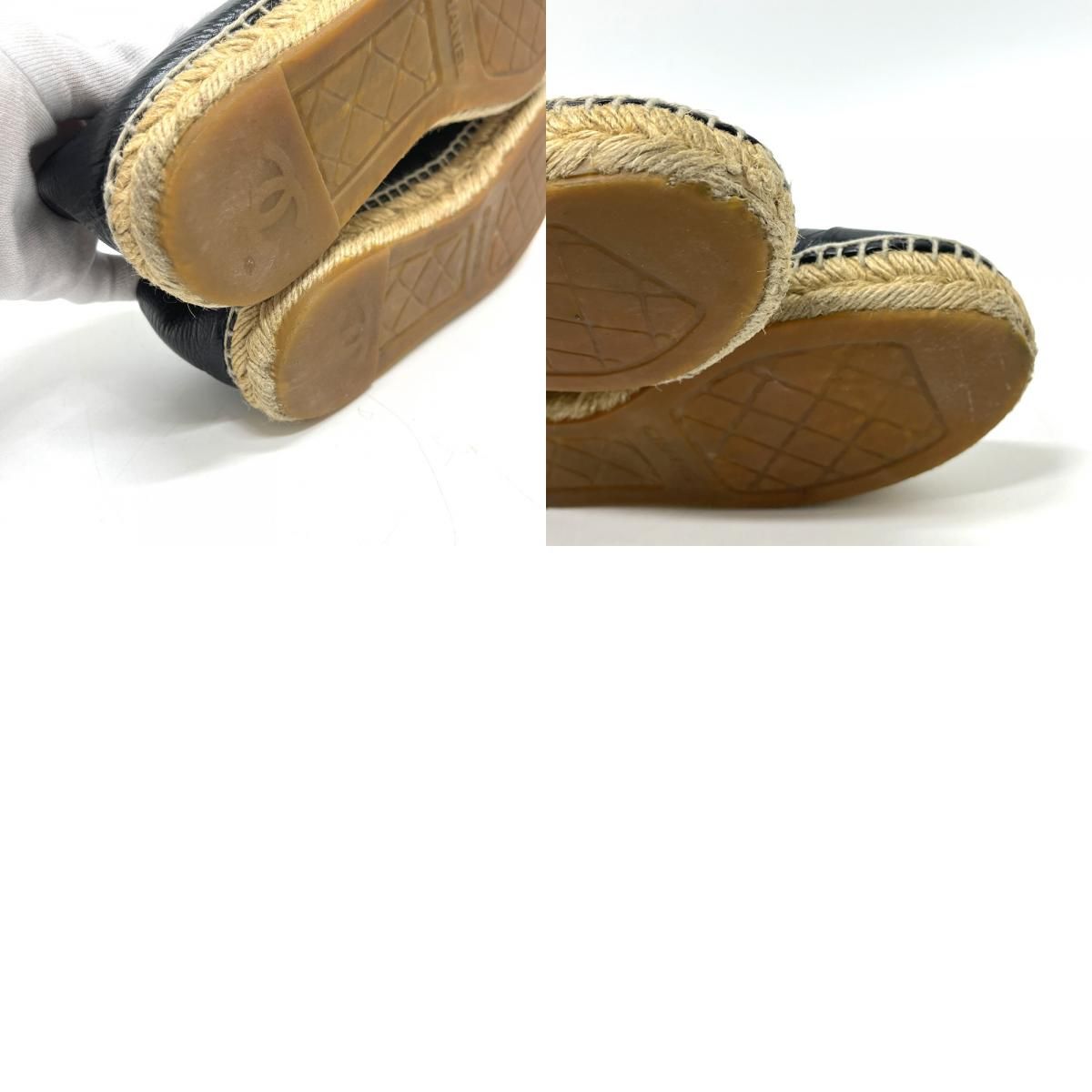 Chanel Slip on CC Logo Espadrilles Leather Black Slipper — view 9