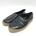 Chanel Slip on CC Logo Espadrilles Leather Black Slipper
