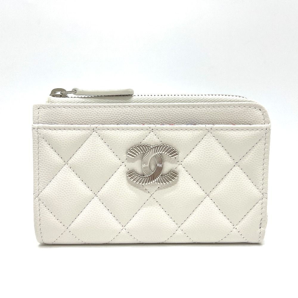 Chanel Coin Case CC Logo Fragment Caviar Leather White