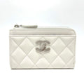 Chanel Coin Case CC Logo Fragment Caviar Leather White