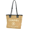 Chanel Deauville Chain Tote CC Logo PM Canvas Beige