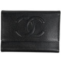 Chanel CC Logo Trifold Wallet Caviar Leather Black