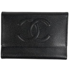 Chanel CC Logo Trifold Wallet Caviar Leather Black