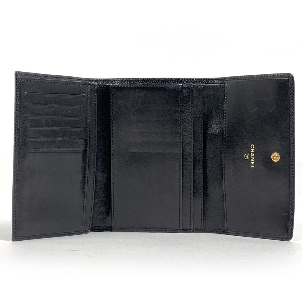 Chanel CC Logo Trifold Wallet Caviar Leather Black — view 8