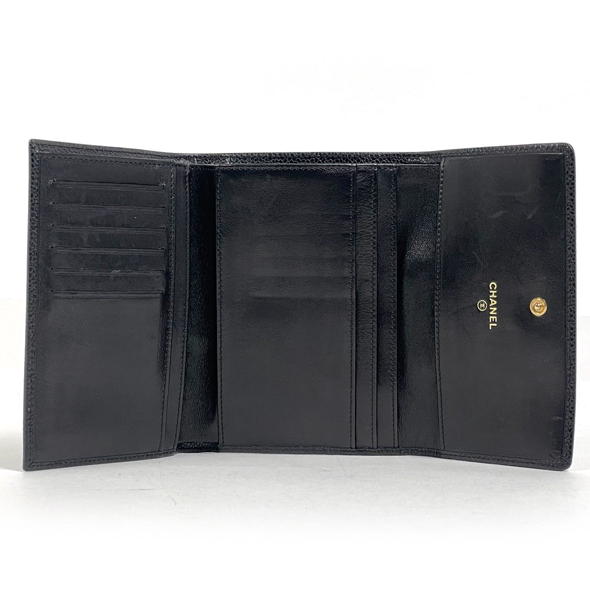 Chanel CC Logo Trifold Wallet Caviar Leather Black — view 8