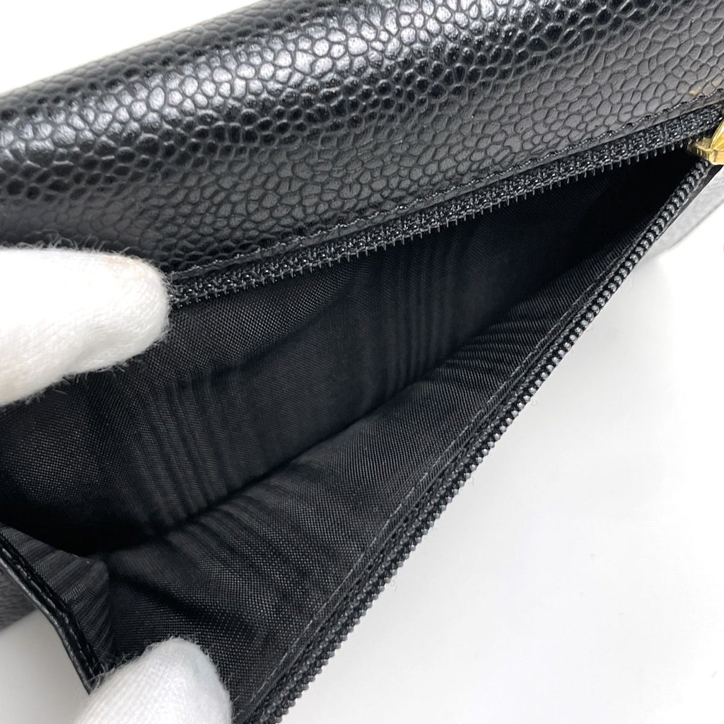 Chanel CC Logo Trifold Wallet Caviar Leather Black — view 7
