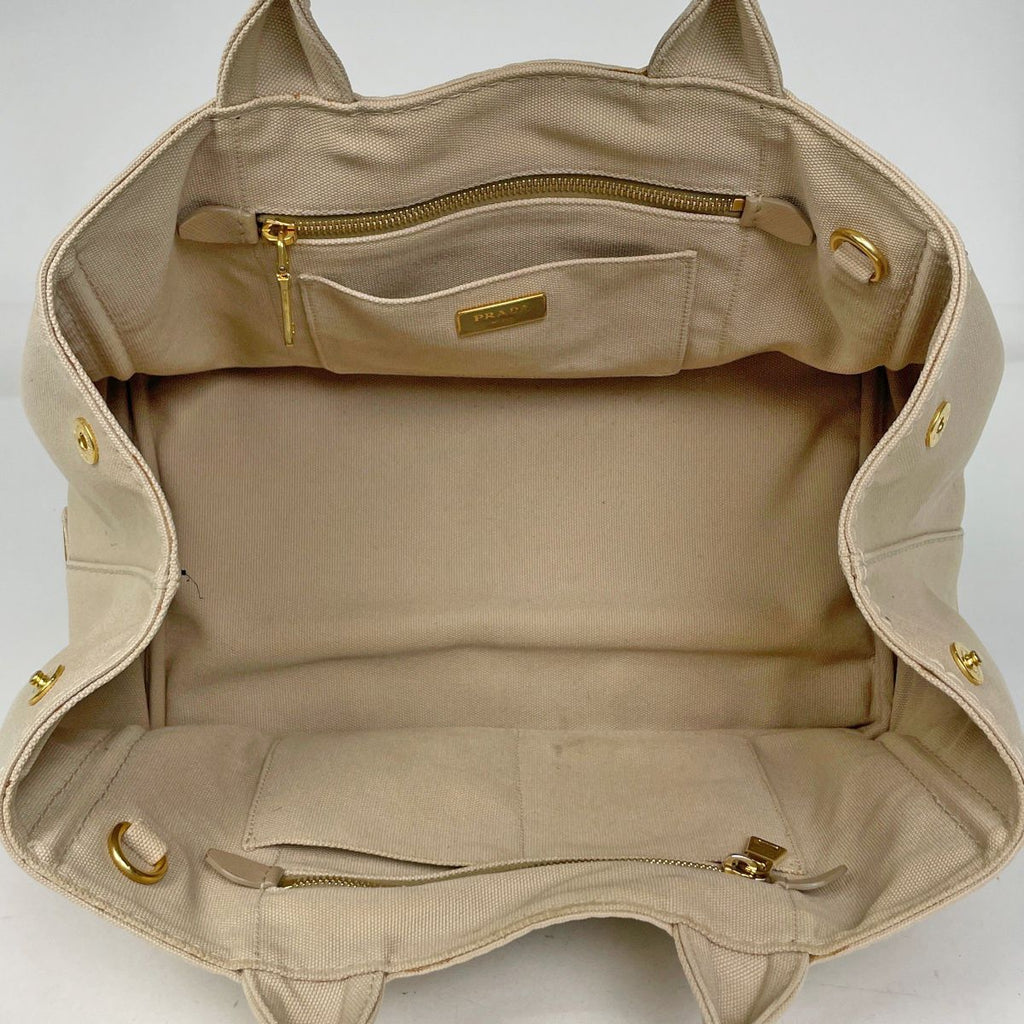 Prada Canapa Tote Handbag Canvas Beige — view 8