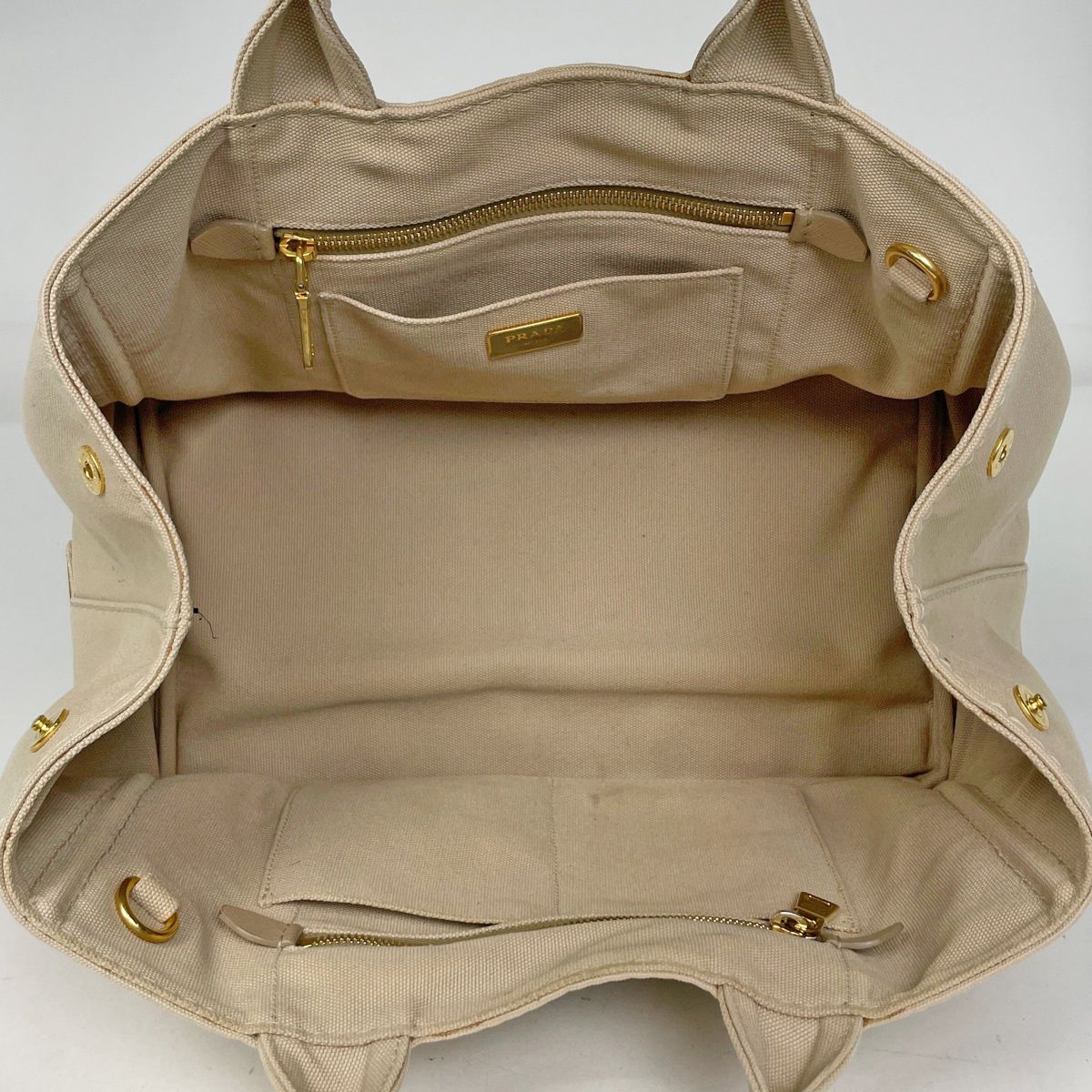 Prada Canapa Tote Handbag Canvas Beige — view 8