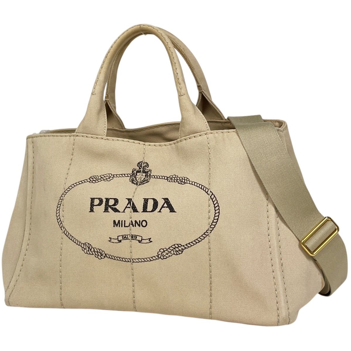 Prada Canapa Tote Handbag Canvas Beige