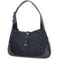 Gucci Jackie Line Shoulder Bag GG Pattern Canvas Black