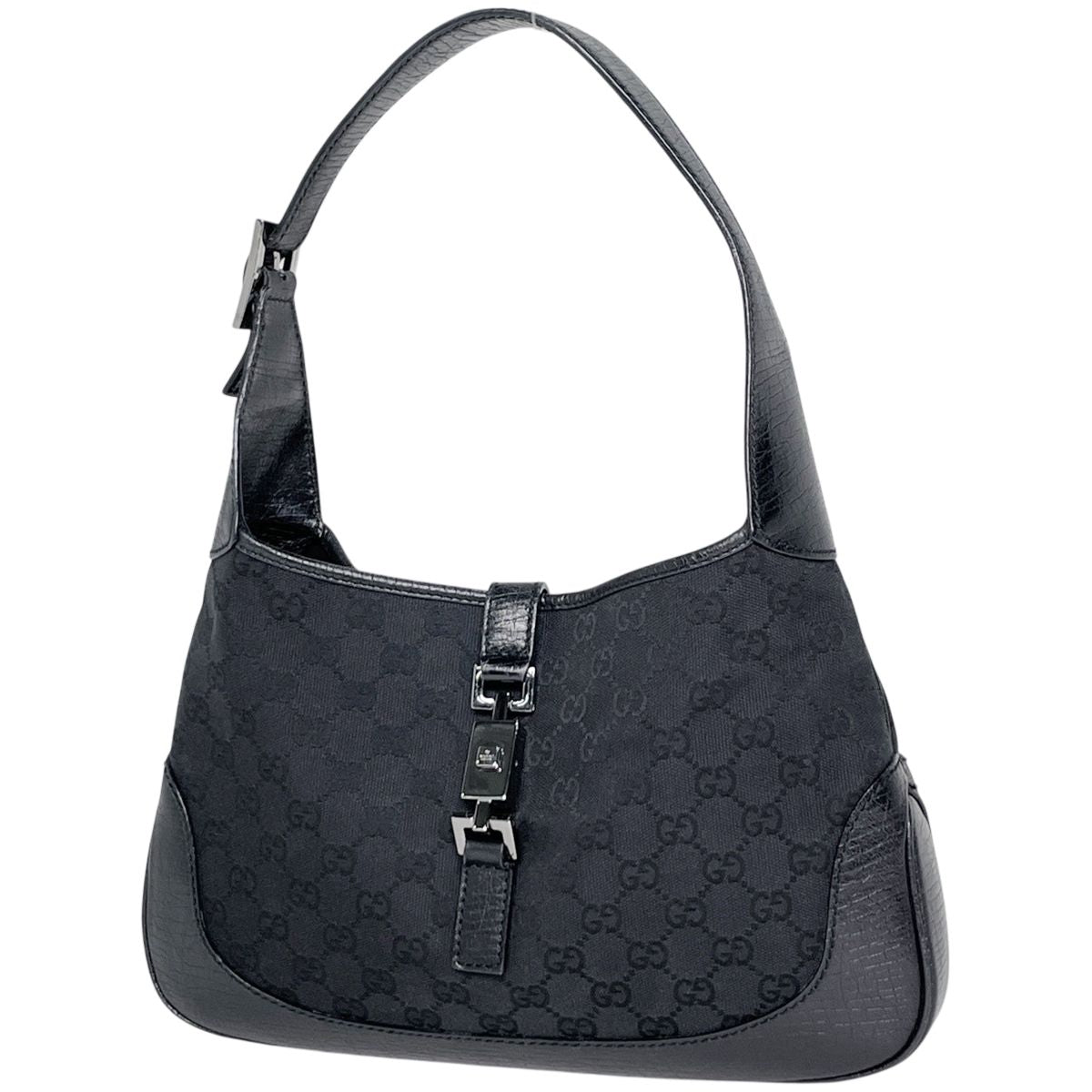 Gucci Jackie Line Shoulder Bag GG Pattern Canvas Black