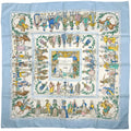 Hermes Carre 90 Costumes Civils Actuels Modern Citizen Scarf Silk Blue Multicolo