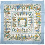 Hermes Carre 90 Costumes Civils Actuels Modern Citizen Scarf Silk Blue Multicolo