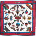Hermes Carre 90 Soies Volantes Silk Scarf Red Navy Multicolor