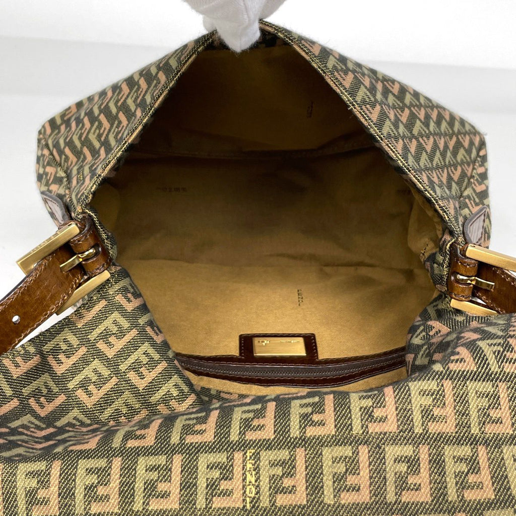 Fendi Zucchino Pattern Shoulder Bag Mamma Baguette Canvas Green Brown — view 9