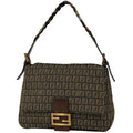 Fendi Zucchino Pattern Shoulder Bag Mamma Baguette Canvas Green Brown
