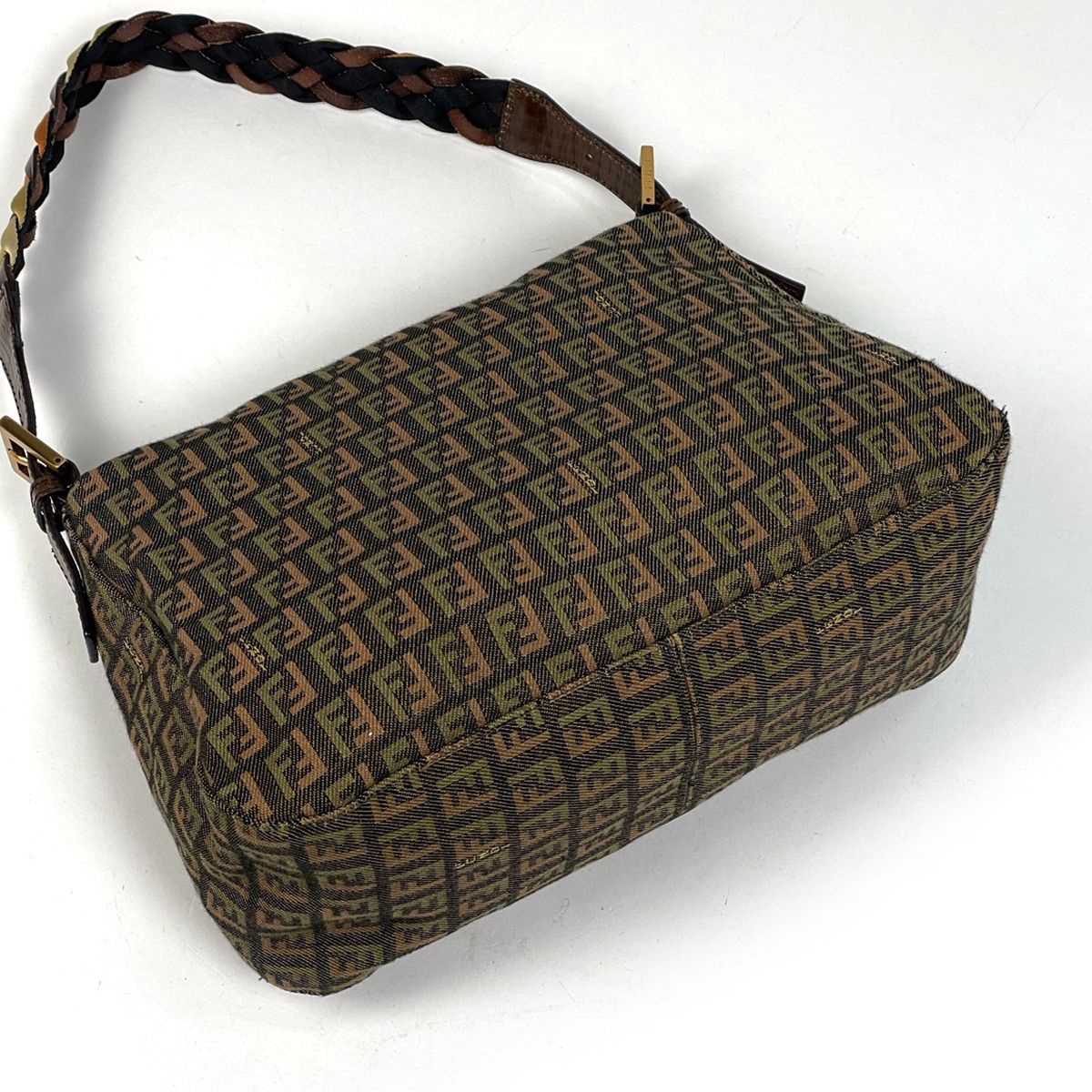 Fendi Zucchino Pattern Shoulder Bag Mamma Baguette Canvas Green Brown — view 2