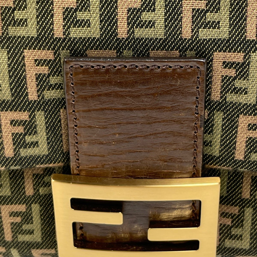 Fendi Zucchino Pattern Shoulder Bag Mamma Baguette Canvas Green Brown — view 5