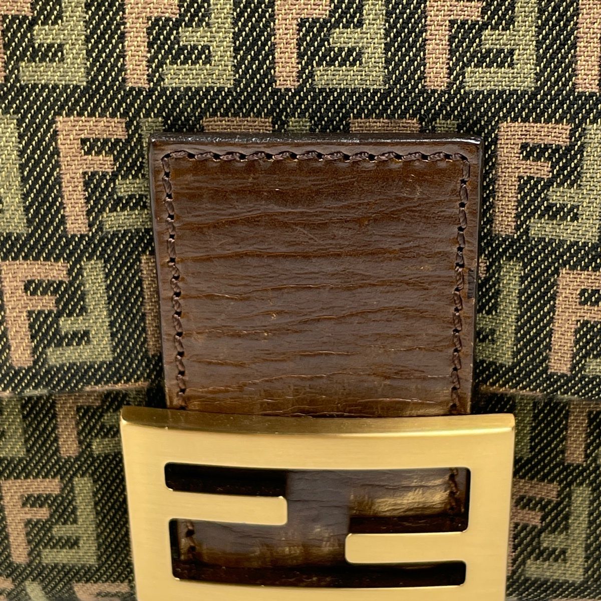 Fendi Zucchino Pattern Shoulder Bag Mamma Baguette Canvas Green Brown — view 5