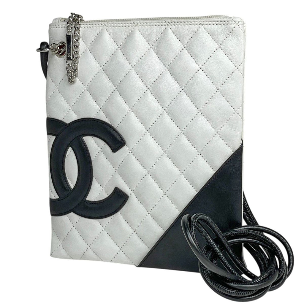 Chanel Cambon Line Shoulder Bag CC Logo Leather White