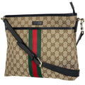 Gucci GG Pattern Shoulder Bag Sherry Line Web Canvas Beige Black