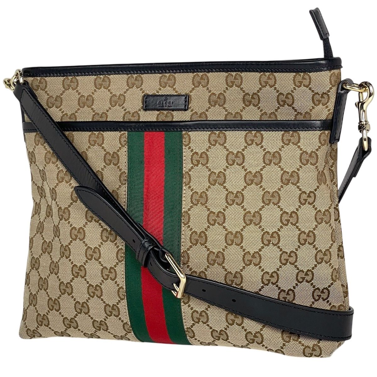 Gucci GG Pattern Shoulder Bag Sherry Line Web Canvas Beige Black
