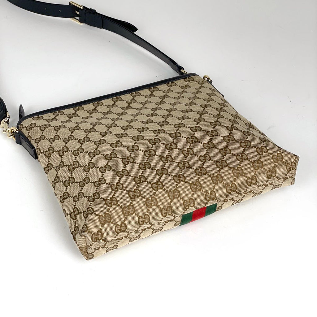 Gucci GG Pattern Shoulder Bag Sherry Line Web Canvas Beige Black — view 2