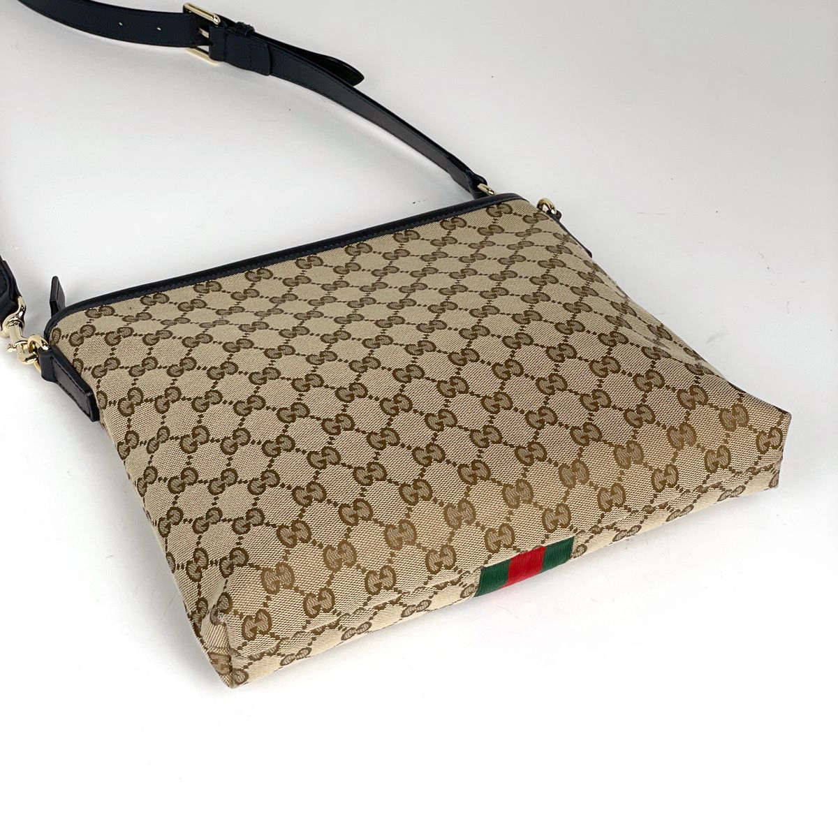 Gucci GG Pattern Shoulder Bag Sherry Line Web Canvas Beige Black — view 2