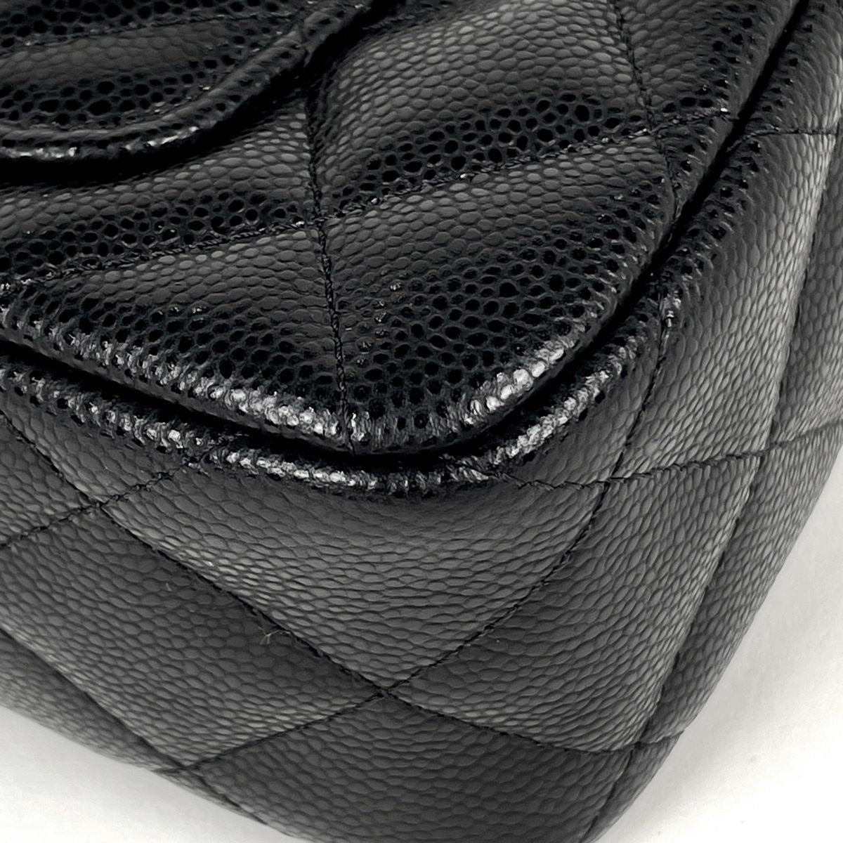 Chanel CC Logo Chain Shoulder Bag Quilted Caviar Leather Black — view 3