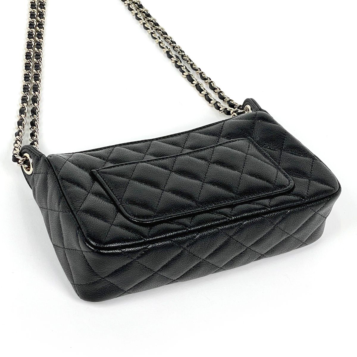 Chanel CC Logo Chain Shoulder Bag Quilted Caviar Leather Black — view 2