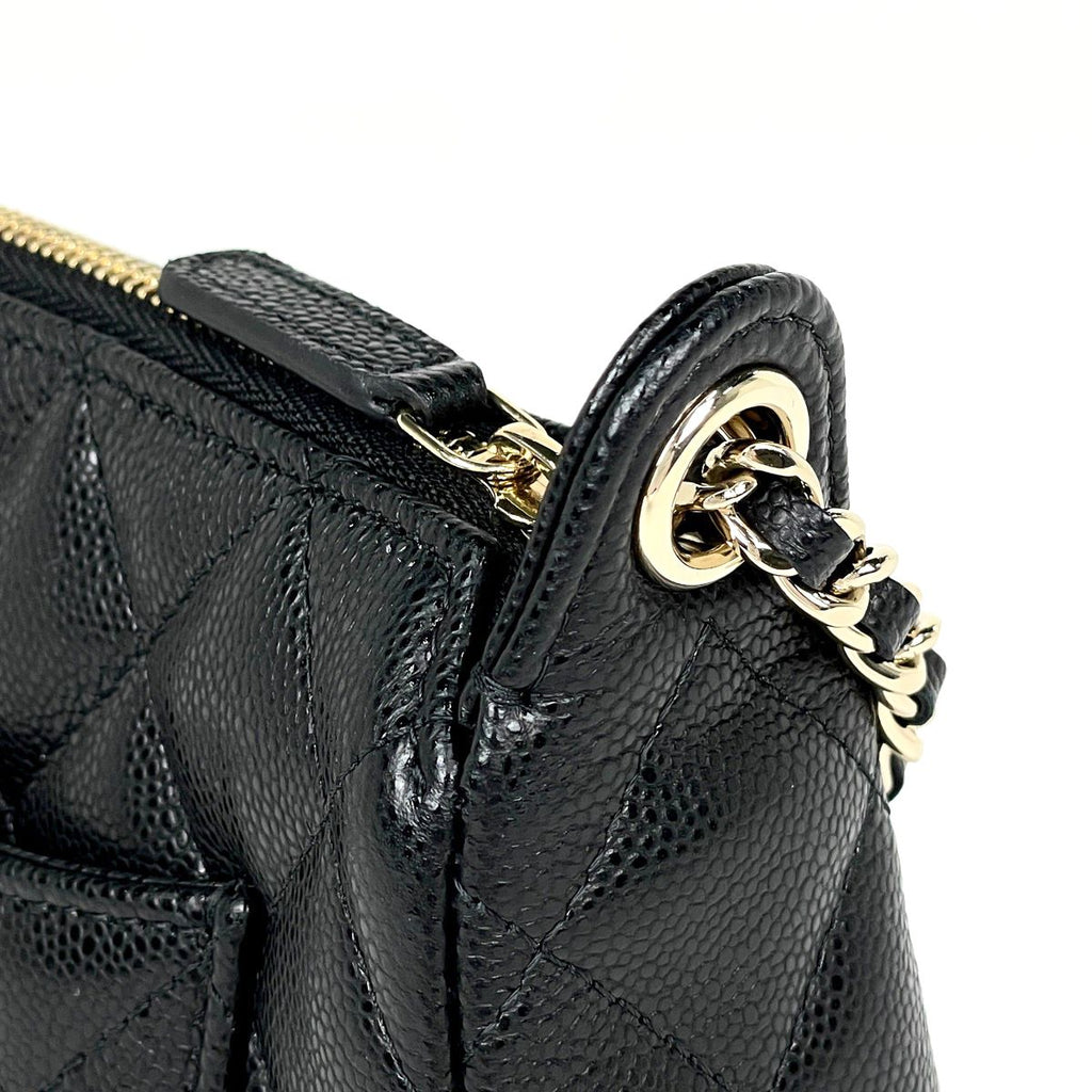 Chanel CC Logo Chain Shoulder Bag Quilted Caviar Leather Black — view 4