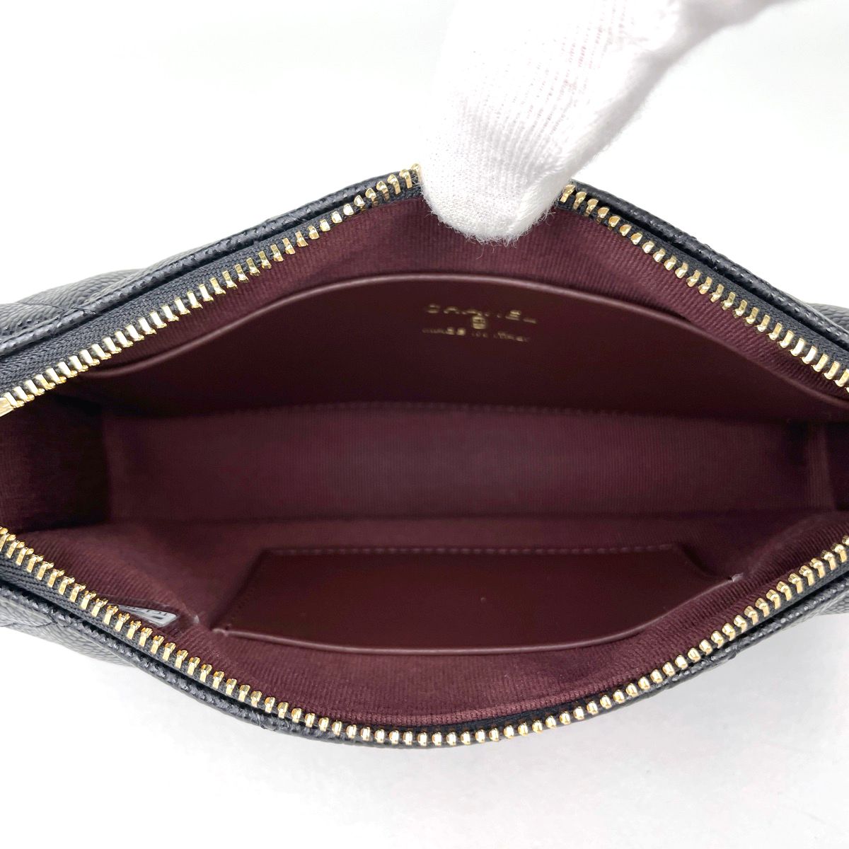 Chanel CC Logo Chain Shoulder Bag Quilted Caviar Leather Black — view 6