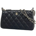 Chanel CC Logo Chain Shoulder Bag Quilted Caviar Leather Black