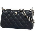 Chanel CC Logo Chain Shoulder Bag Quilted Caviar Leather Black