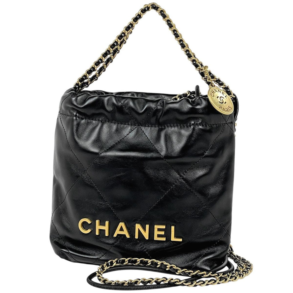 Chanel 22 Mini 2-Way Shoulder Bag Leather Black