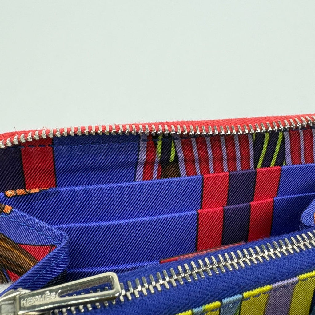 Hermes Azap Silk in Compact Zip Around Scarf Bifold Wallet Veau Bougainvillea — view 8