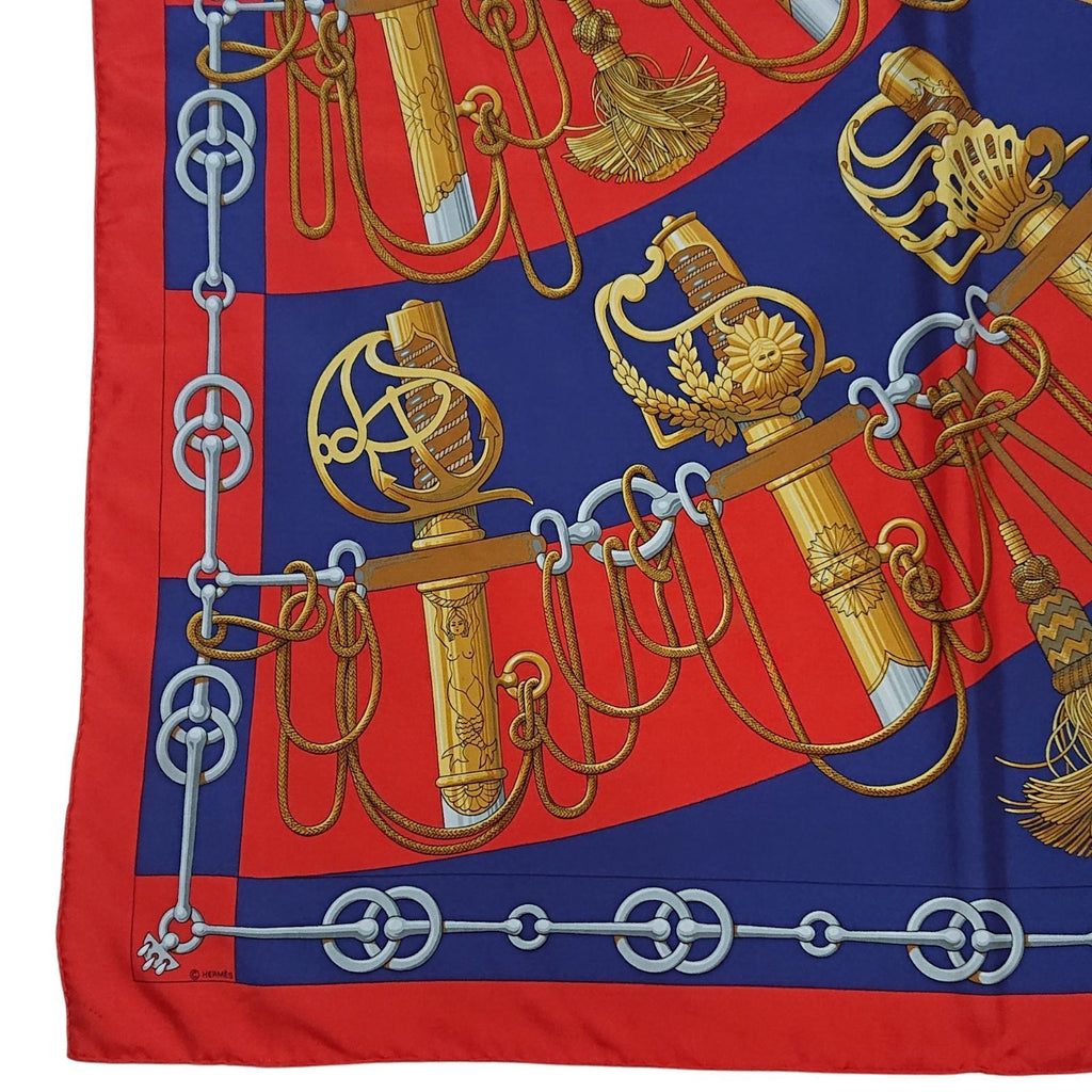 Hermes Carre 90 Cliquetis Silk Scarf Red Navy Gold — view 2
