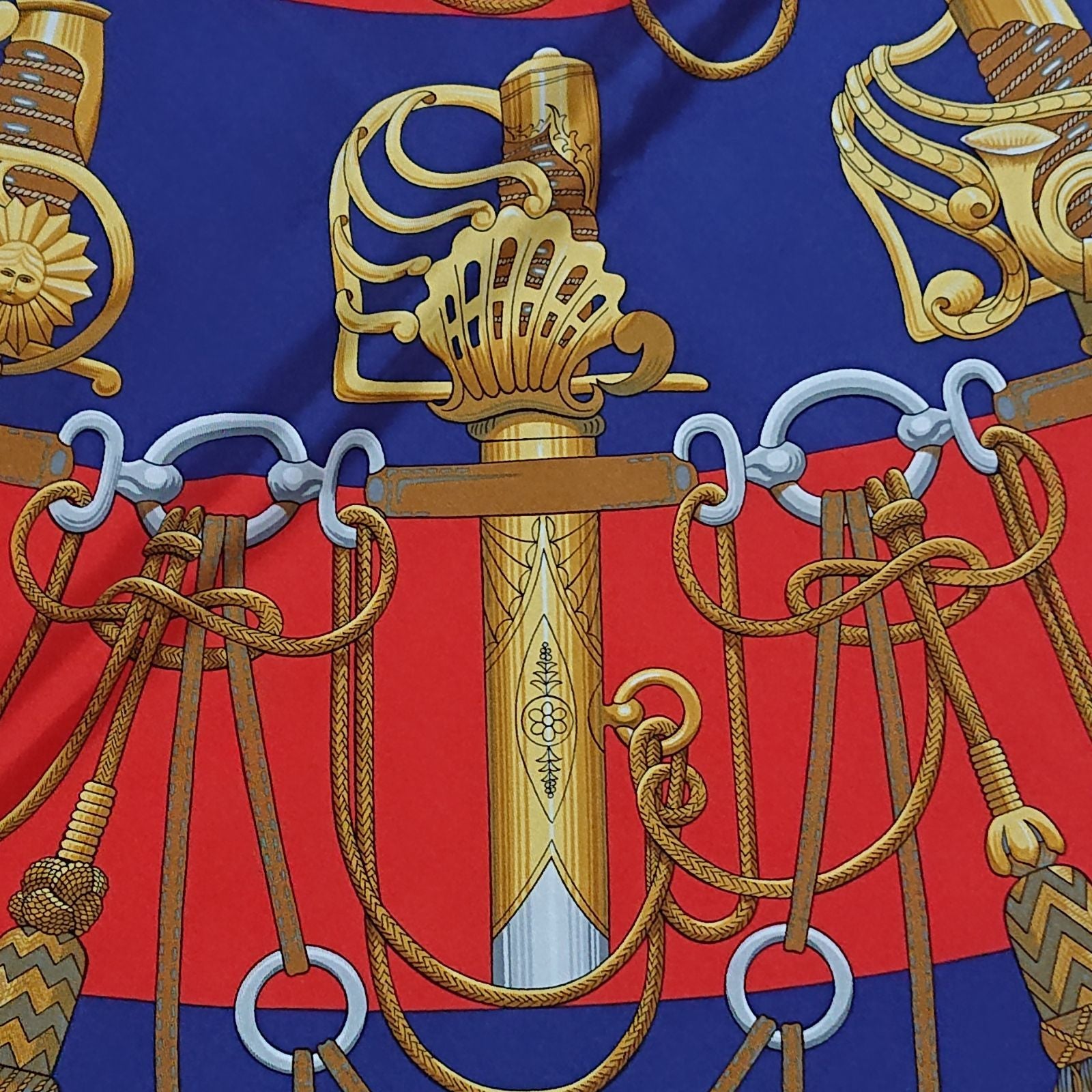 Hermes Carre 90 Cliquetis Silk Scarf Red Navy Gold — view 7