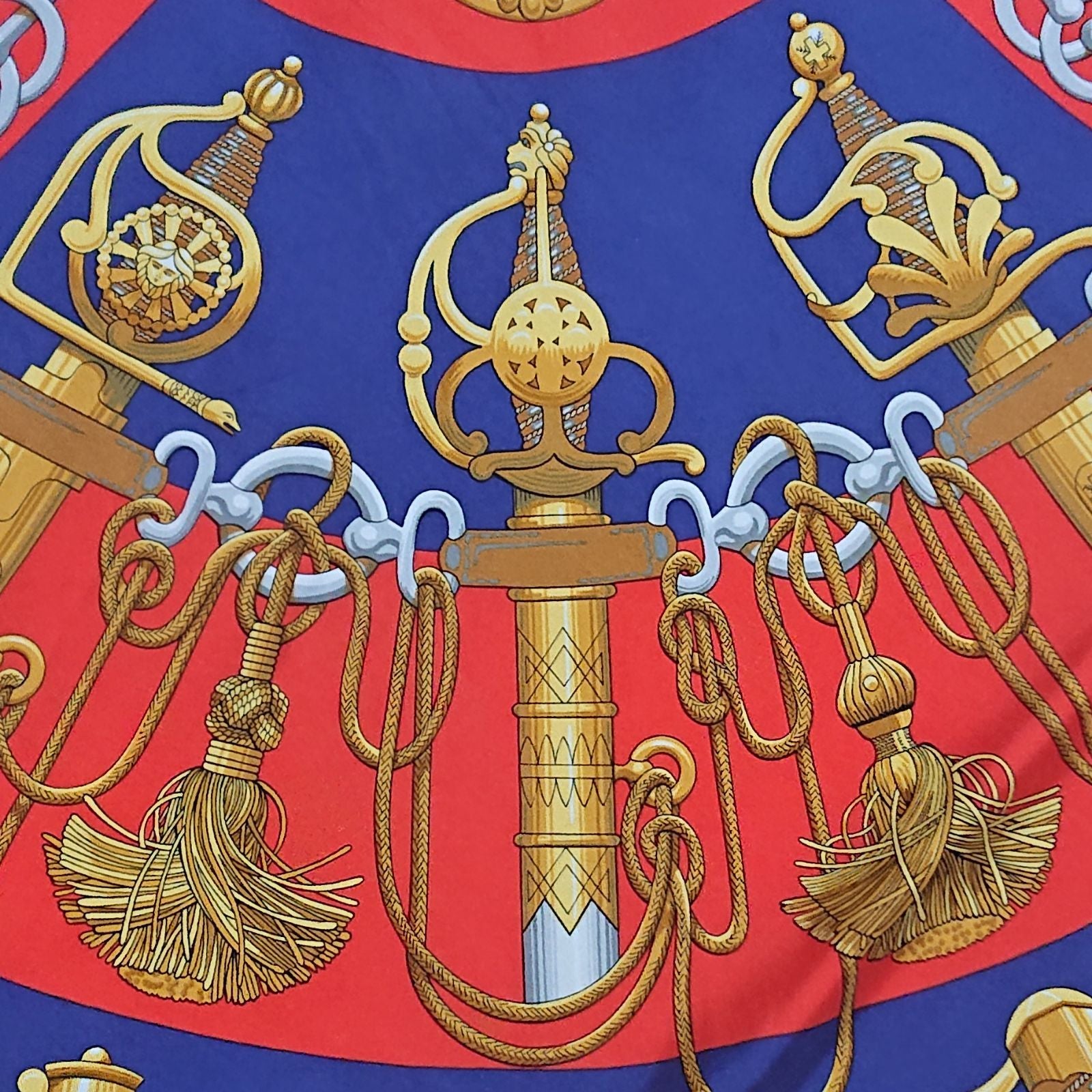 Hermes Carre 90 Cliquetis Silk Scarf Red Navy Gold — view 8