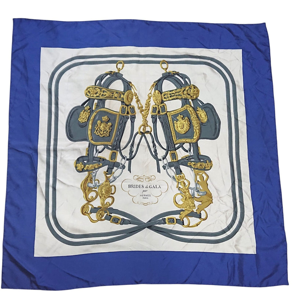Hermes Carre 90 Brides de Gala Silk Scarf Blue